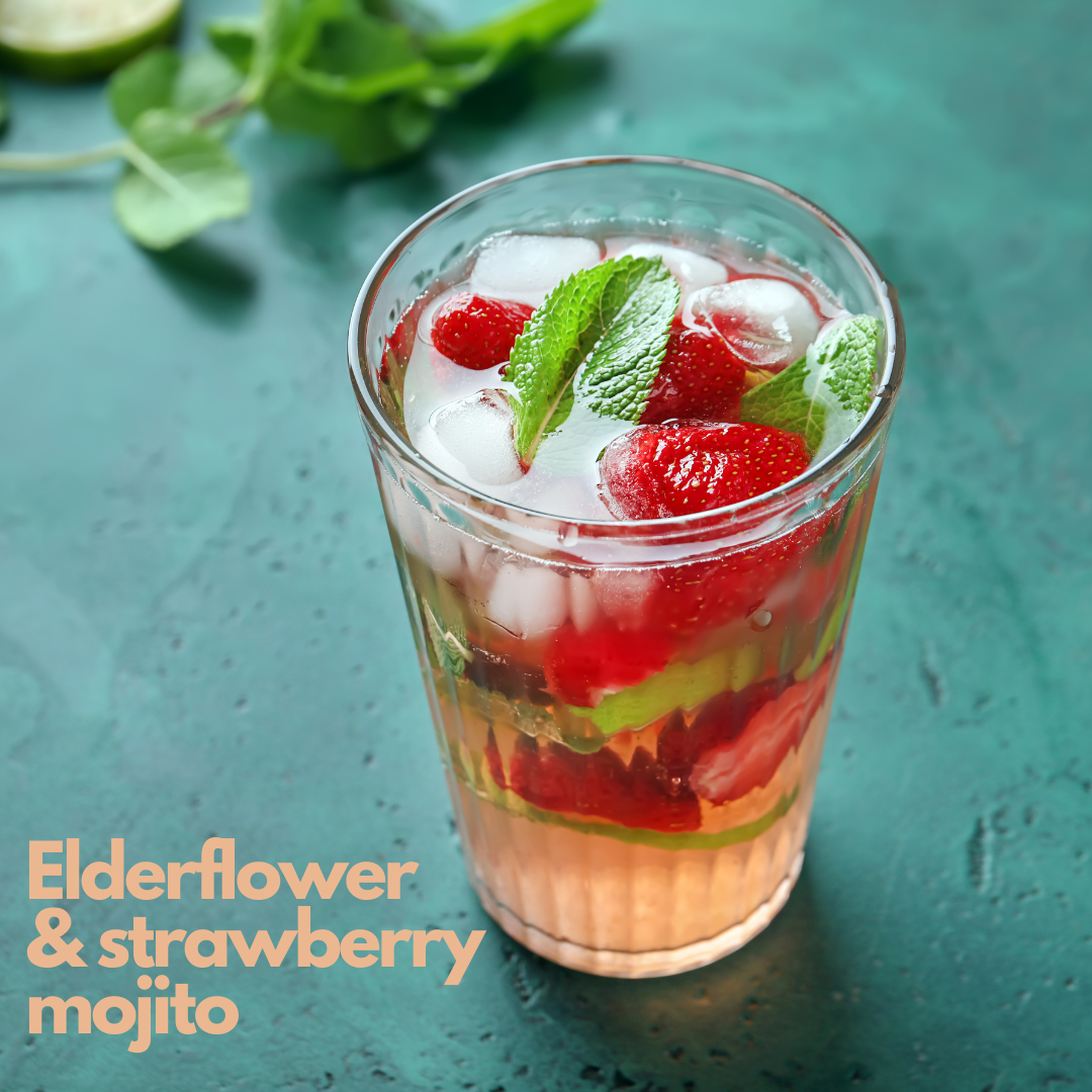 Elderflower and strawberry mojito